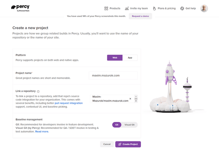 Creating a new Percy project